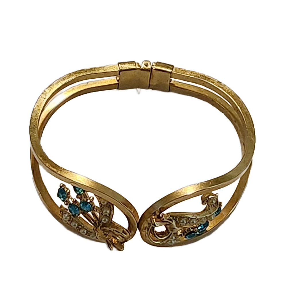 Vintage Oleg Cassini Hinged Bracelet Cuff 24K Gold Plated - Picture 6 of 8